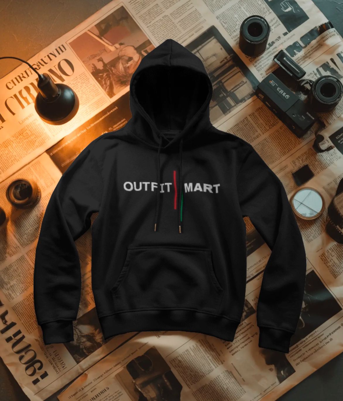 Back view of custom white hoodie with large printed design