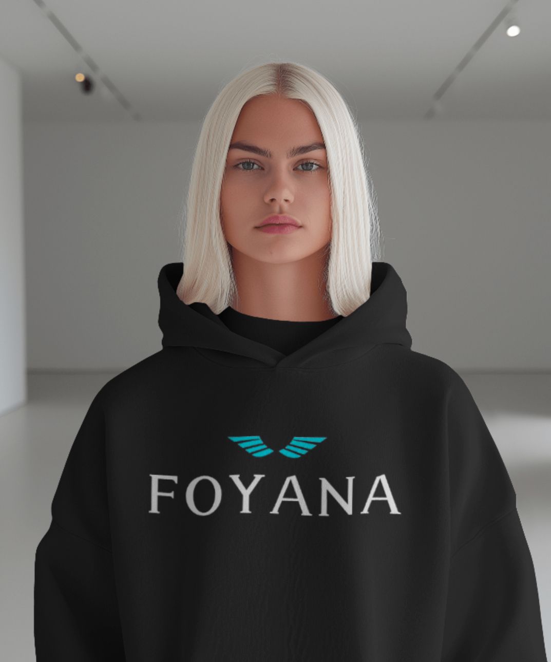 Black pullover hoodie with small chest logo embroidery